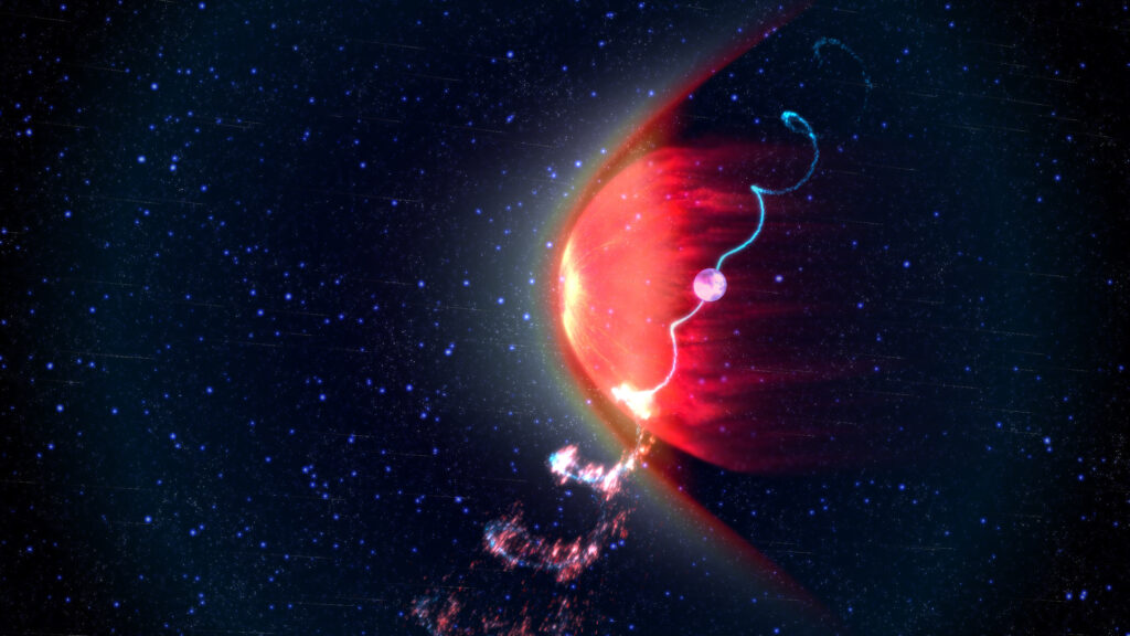 Artist's impression of a pulsar bow shock scattering a radio beam