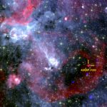 Description: An image of the sky showing the region around ASKAP J1832-0911. X-rays from NASA’s Chandra X-ray Observatory, radio data from the South African MeerKAT radio telescope, and infrared data from NASA’s Spitzer Space Telescope Credit: Ziteng (Andy) Wang, ICRAR.