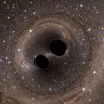 A computer simulation of the collision of two black holes caught in an orbit released after the event was detected for the first time by LIGO in 2016.