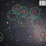 An image of stars with some marked as red diamonds. Massive stars (red diamonds) in the Small Magellanic Cloud.